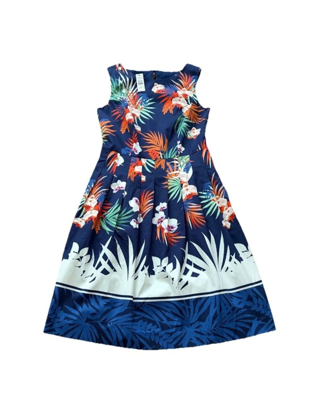 Talbots Size 2P Blue Hawaiian Floral Sleeveless Sheath Dress Lined NWT